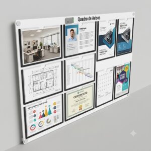 PAINEL EM ACRÍLICO Modelo PN08  - Painel em material cristal com aplicação de bolsas tamanho A4