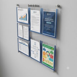 PAINEL EM ACRÍLICO Modelo PN09  - Painel em material cristal com aplicação de bolsas tamanho A4