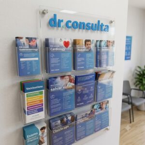 PAINEL EM ACRÍLICO Modelo PN10  - Painel em material cristal com aplicação de bolsas tamanho A5
