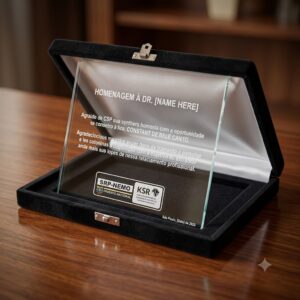 PLACA DE HOMENAGEM Modelo HM 07  - Placa em Acrílico com Gravação colocada em Estojo de Veludo