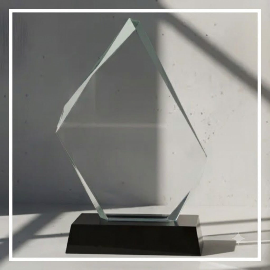 Troféu em Acrilico Modelo Folha com acabamento lapidado – TF06