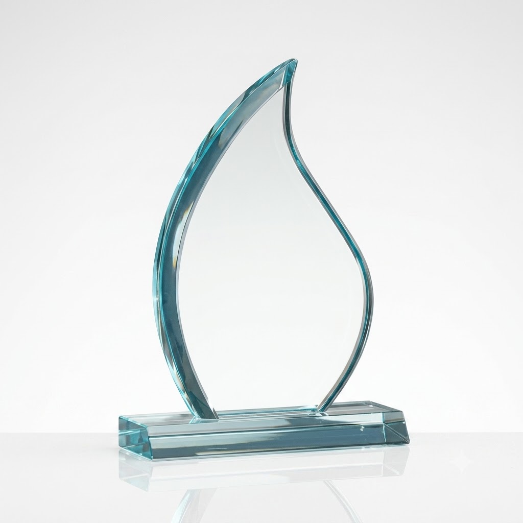 Troféu em Acrílico Modelo Folha Menor com acabamento lapidado – TF07