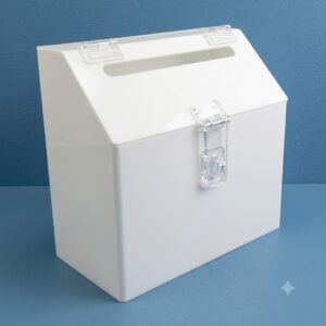 Urna Em Acrílico Branco De Parede Modelo Inclinado Frontal - UN03