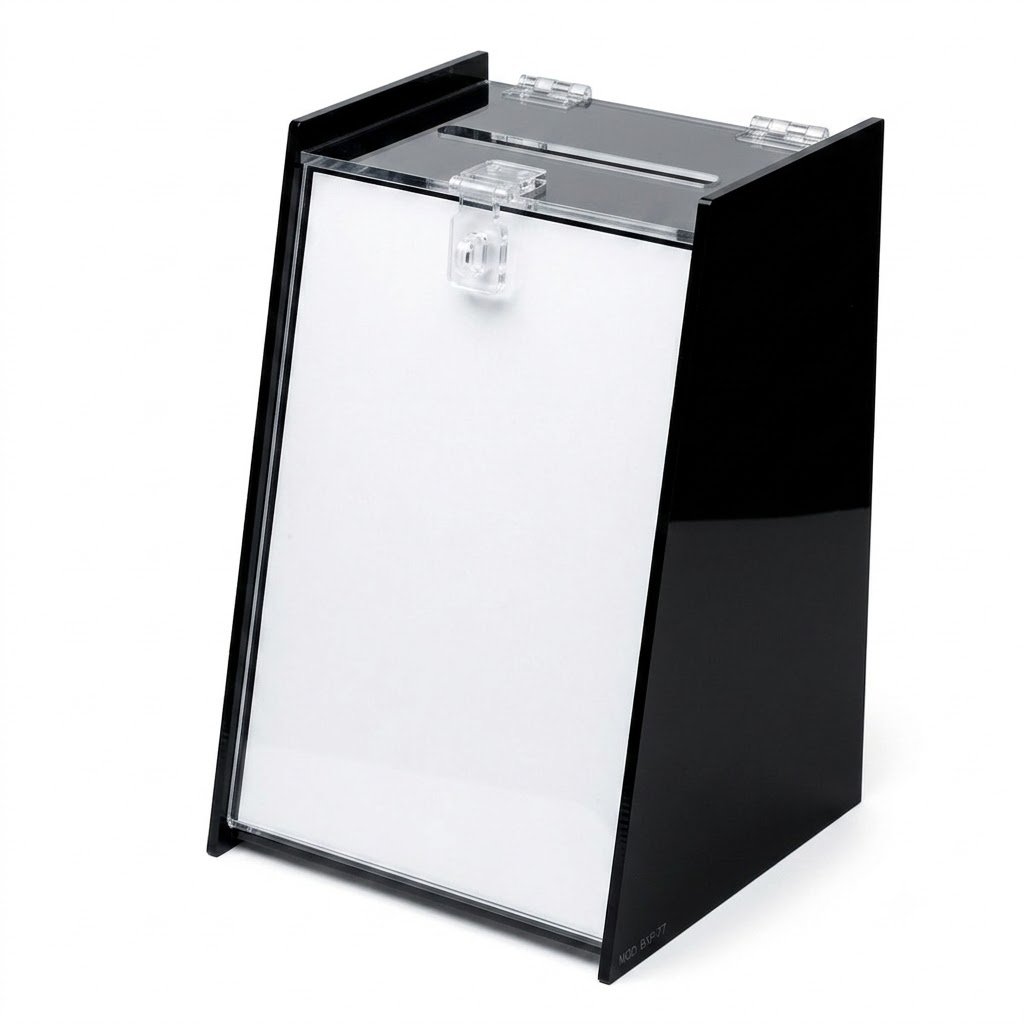 Urna Em Acrílico Preto Modelo Trapézio Com 30 Cm de Altura – UN08